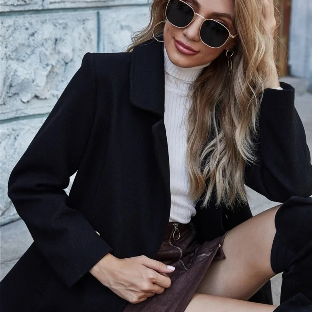 Preppy Black gold button pea coat peacoat classic jacket long line - Picture 5 of 5